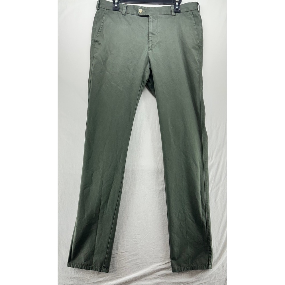 Peter Millar Contemporary Fit Olive Green Pima Cotton Chino Pants Mens 34x32